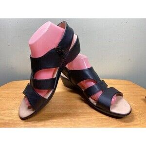 Ball-Band Quinn-37 Women Sz 10 Black Leather Wedge Sandals Vacation Beach Travel